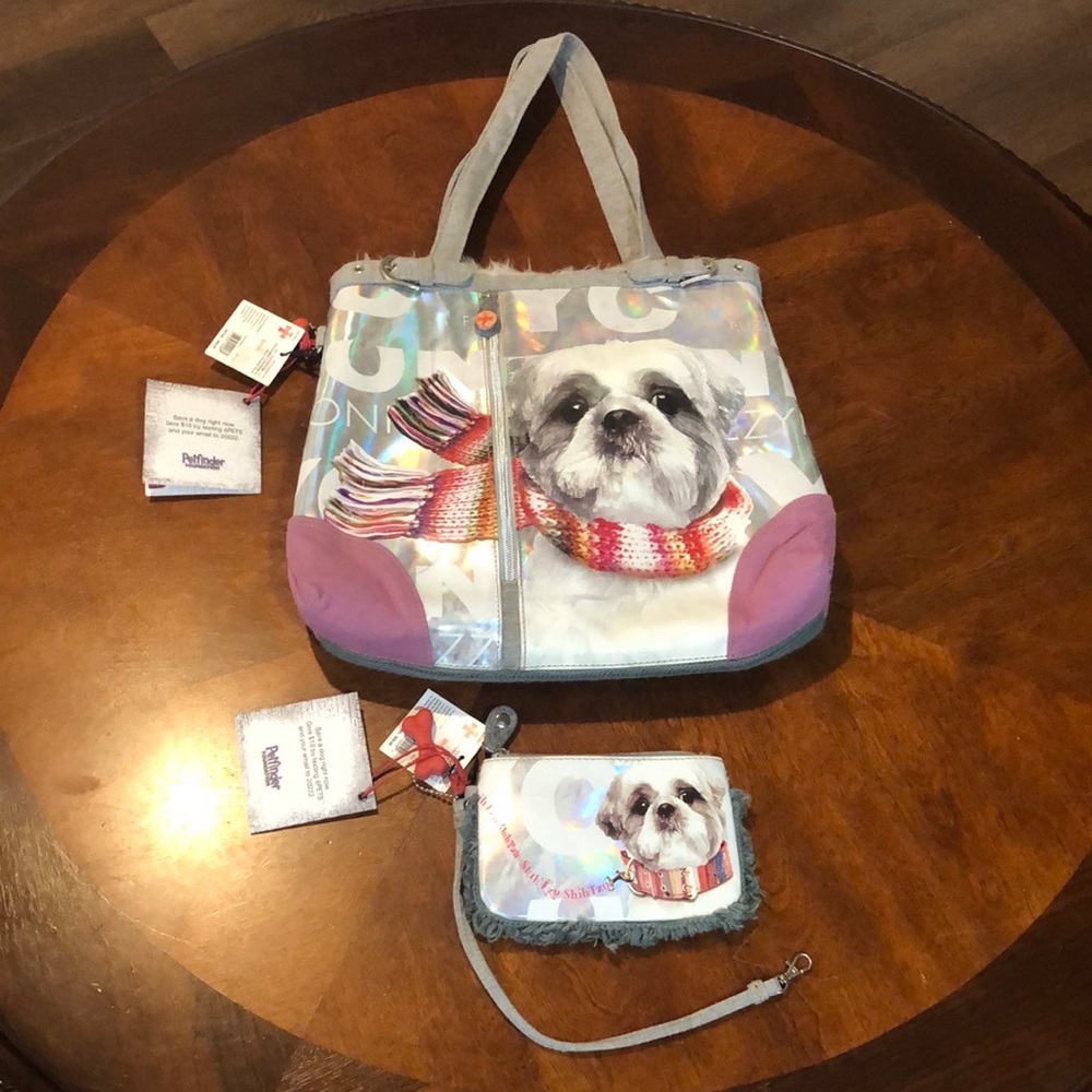 Fuzzynation Shih Tzu Large Tote Bag and Wristlet NWT